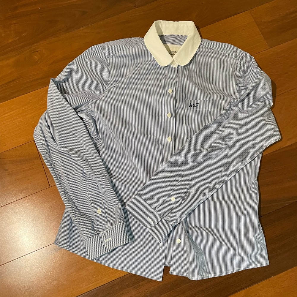 Abercrombie & Fitch blue and white striped dress shirt